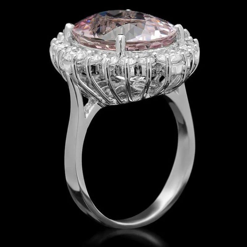 10.40 Carats Natural Pink Kunzite and Diamond 14K Solid White Gold Ring In New Condition For Sale In Los Angeles, CA