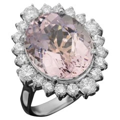 10,40 Karat natürlicher rosa Kunzit und Diamant 14K massiver Weißgold Ring