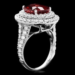 10.40 Carats Natural Red Zircon and Diamond 14K Solid White Gold Ring