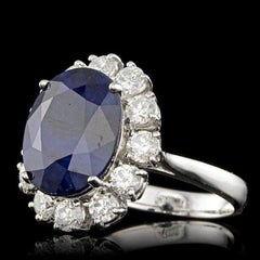 10.40 Carats Natural Sapphire and Diamond 14K Solid White Gold Ring
