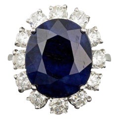 Anillo de oro blanco macizo de 14 quilates con zafiro natural y diamantes de 10,40 quilates