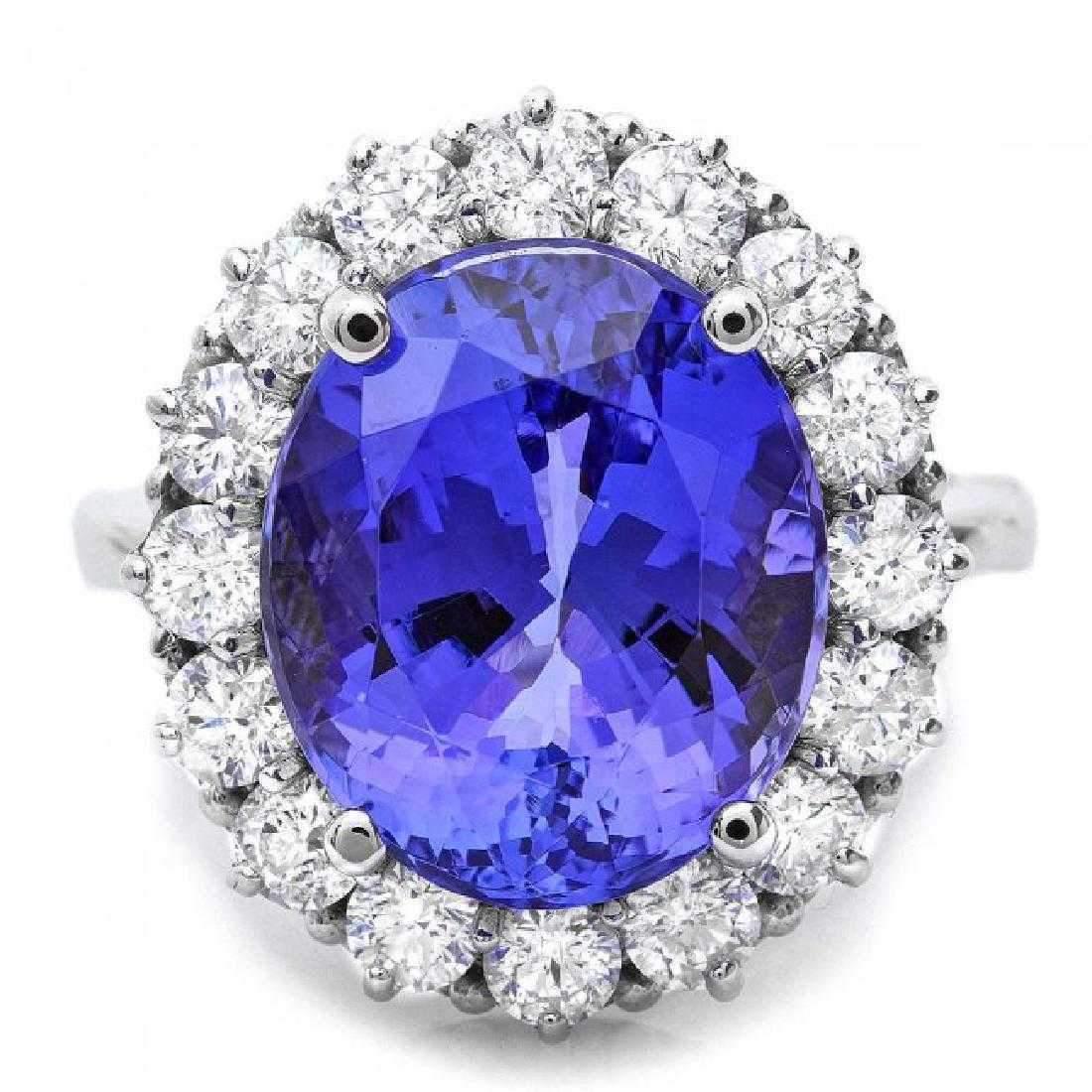 10.40 Carat Natural Very Nice Looking Tanzanite and Diamond 14 Karat Solid White In New Condition For Sale In Los Angeles, CA