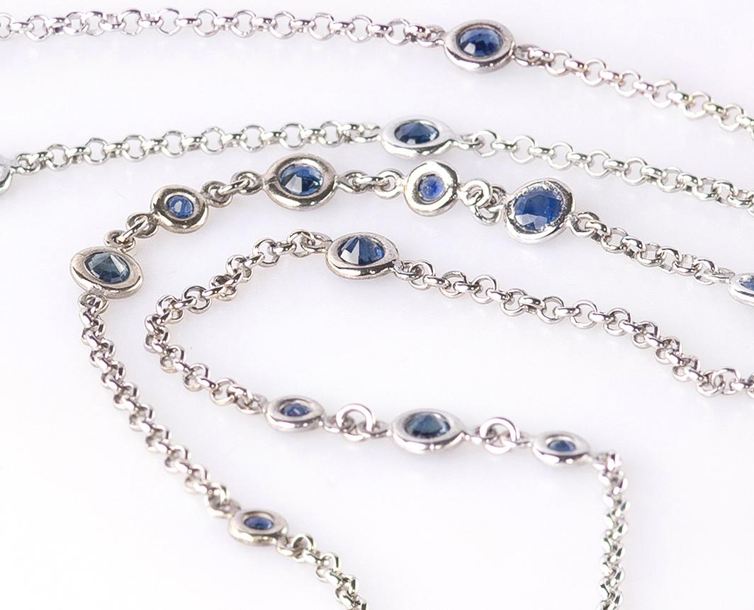 10.40 Carats Sapphires 0.30 Carats White Diamonds 18 Karats Gold Chain Necklace For Sale 1