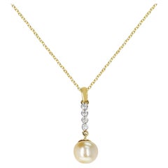 Vintage 10.40 Ct. South Sea Pearl and 0.25 Diamond Pendant, 14K Gold