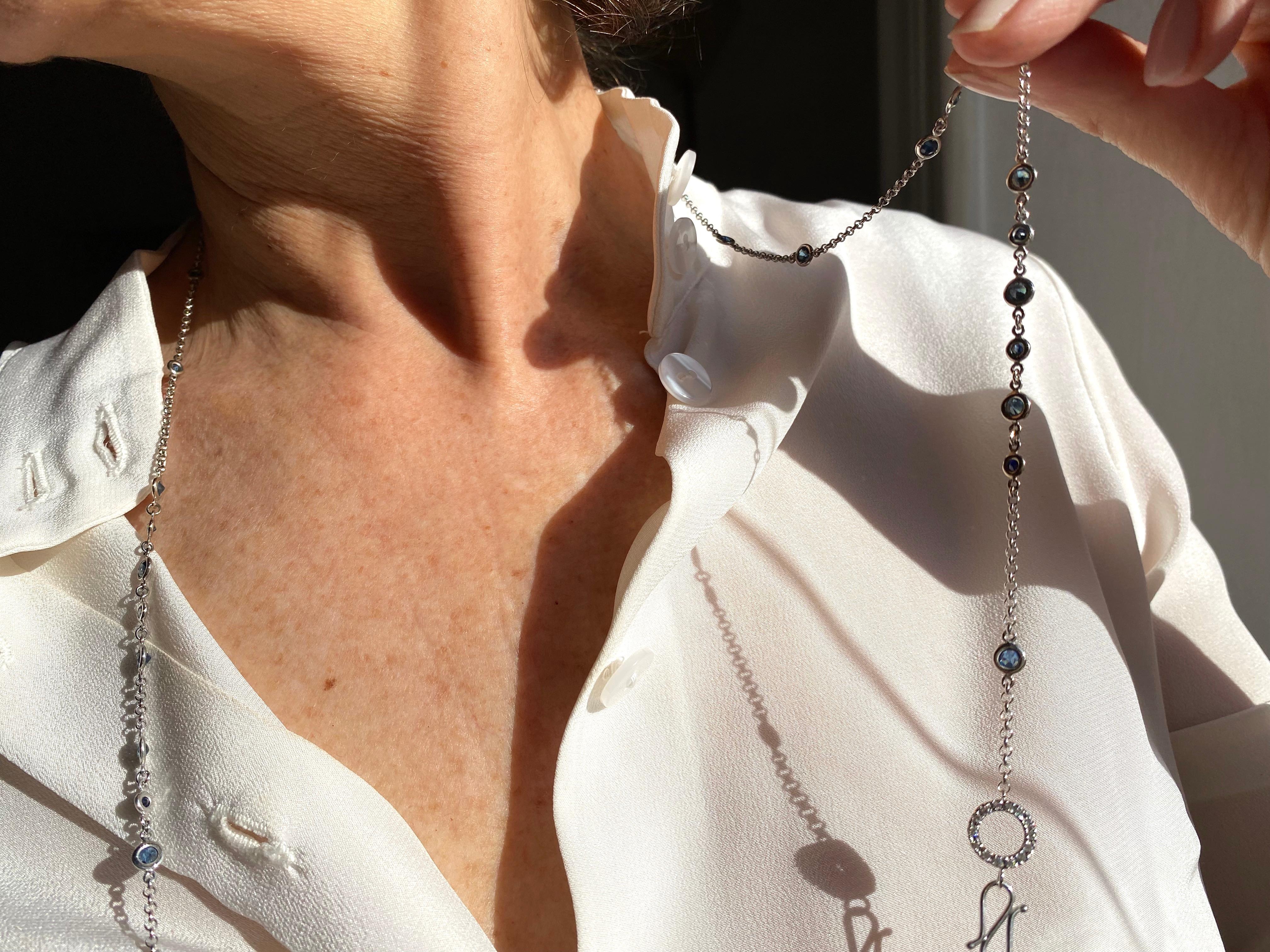 10.40 Carats Sapphires 0.30 Carats White Diamonds 18 Karats Gold Chain Necklace For Sale 4