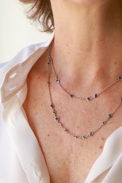 10.40 Karats Sapphires 18 Karats White Gold Blue Sautoir Long Chain Necklace