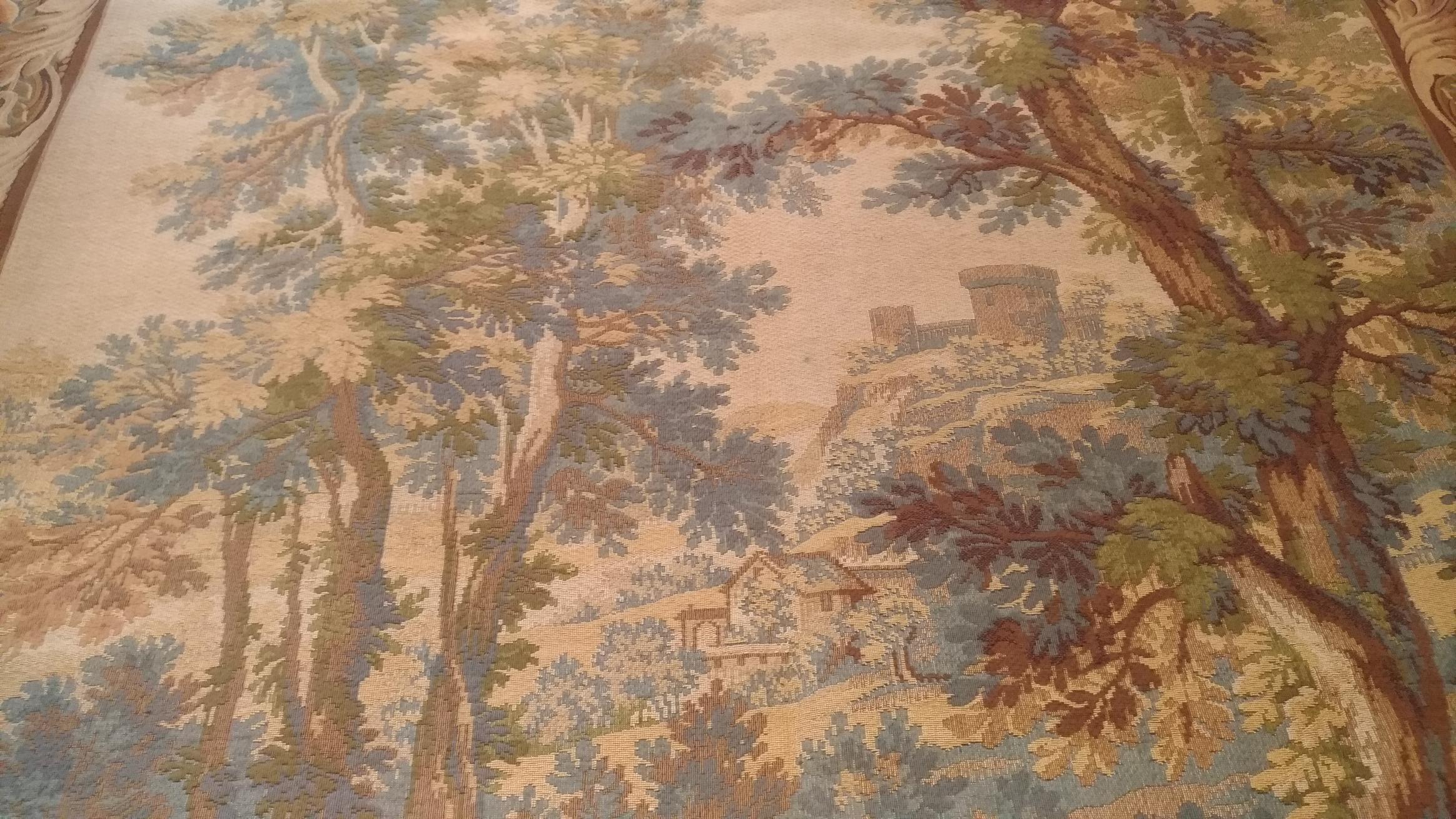 1040 - Vintage Aubusson Style Tapestry Hunting Drawing, France For Sale 3