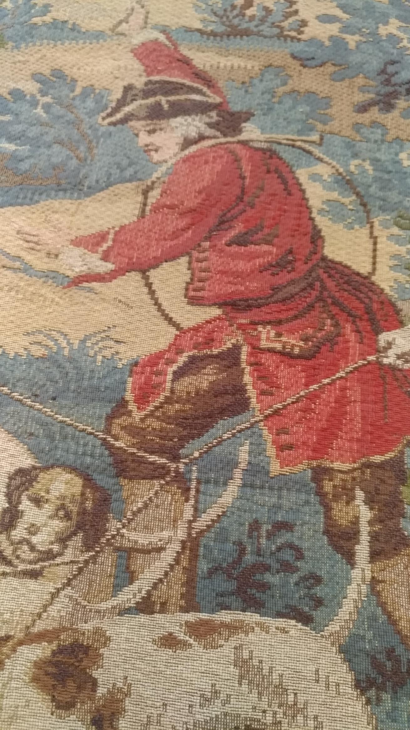 1040 - Vintage Aubusson Style Tapestry Hunting Drawing, France In Excellent Condition For Sale In Paris, FR