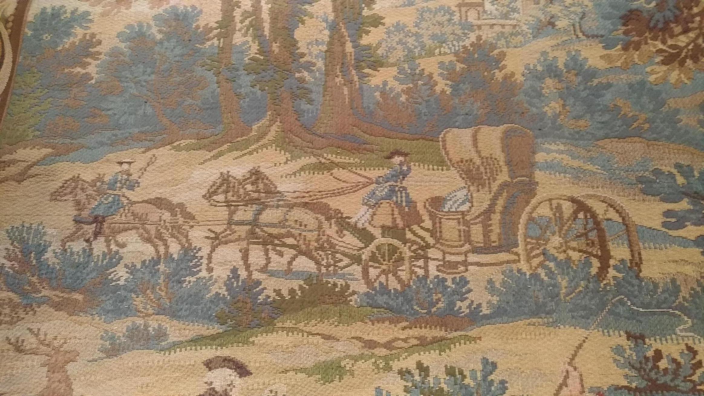 1040 - Vintage Aubusson Style Tapestry Hunting Drawing, France For Sale 1