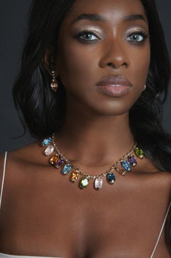 104.04 Carat Multi Gemstone Necklace in 18Karat Yellow Gold with Diamond.