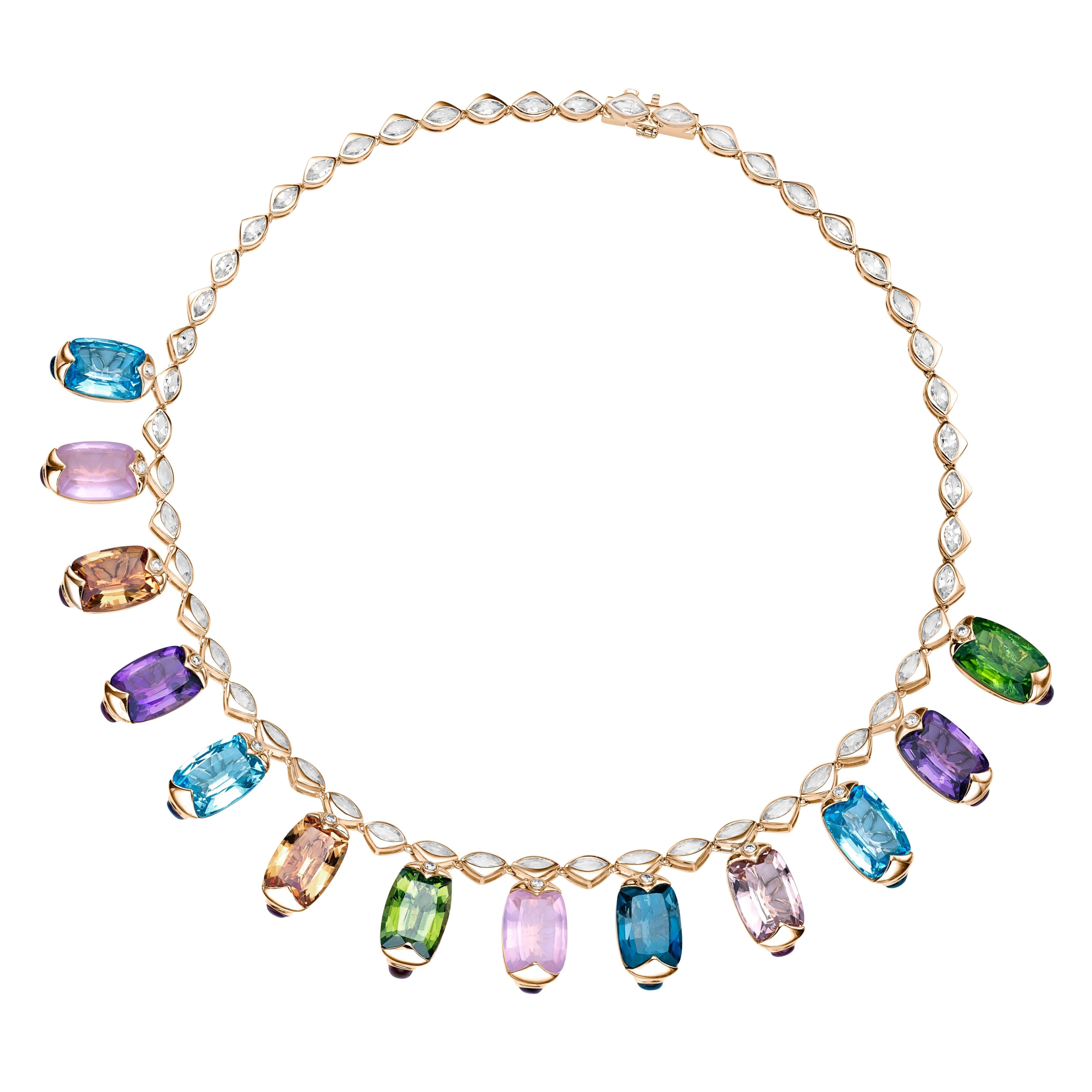 104.04 Carat Multi Gemstone Necklace in 18Karat Yellow Gold with Diamond. In New Condition In Hong Kong, HK