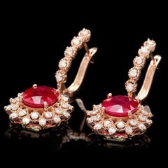10.40ct Natural Ruby and Diamond 14K Solid Rose Gold Earrings
