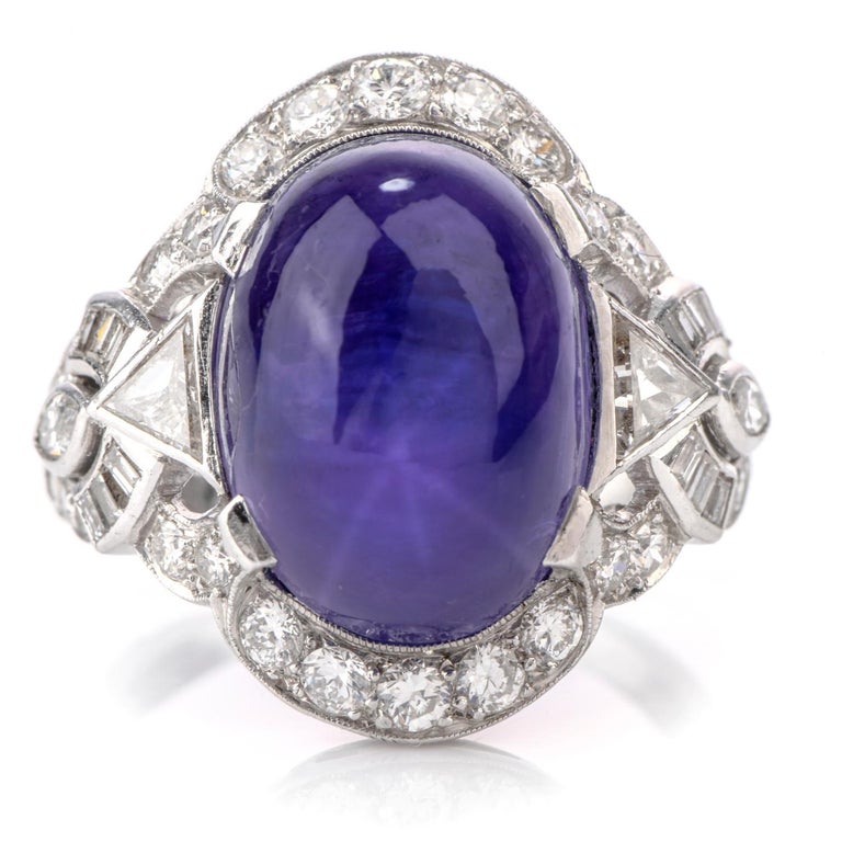 1940s Natural Star Sapphire GIA No Heat Violet Purple Diamond Platinum ...