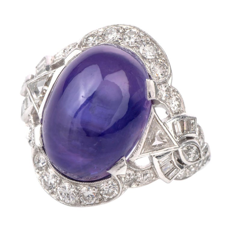 1040s Natural Star Sapphire GIA No Heat Violet Purple Diamond Platinum ...