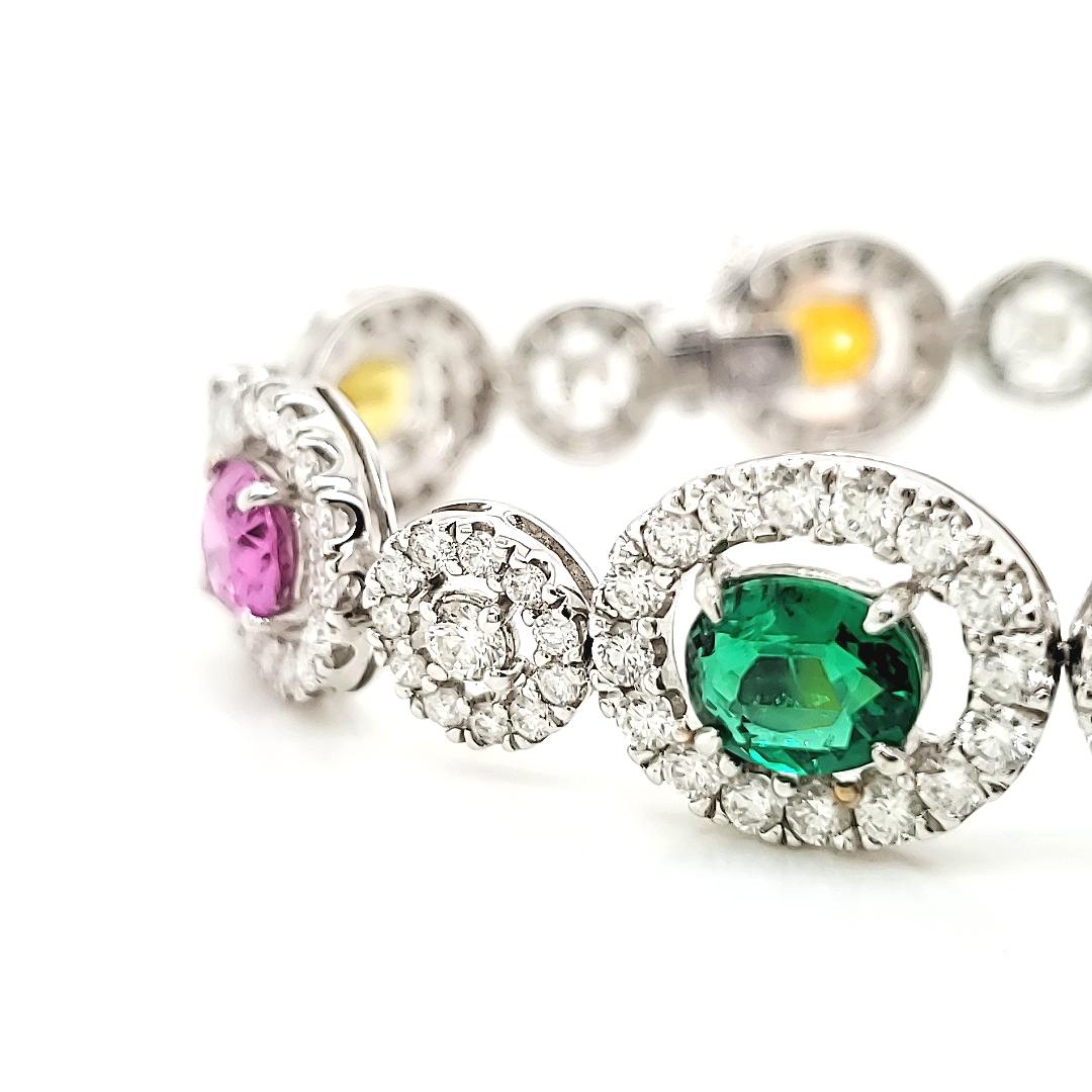 10.41 Carat GRS Certified No Heat Sapphire, Emerald, and Diamond Gold Bracelet  For Sale 6