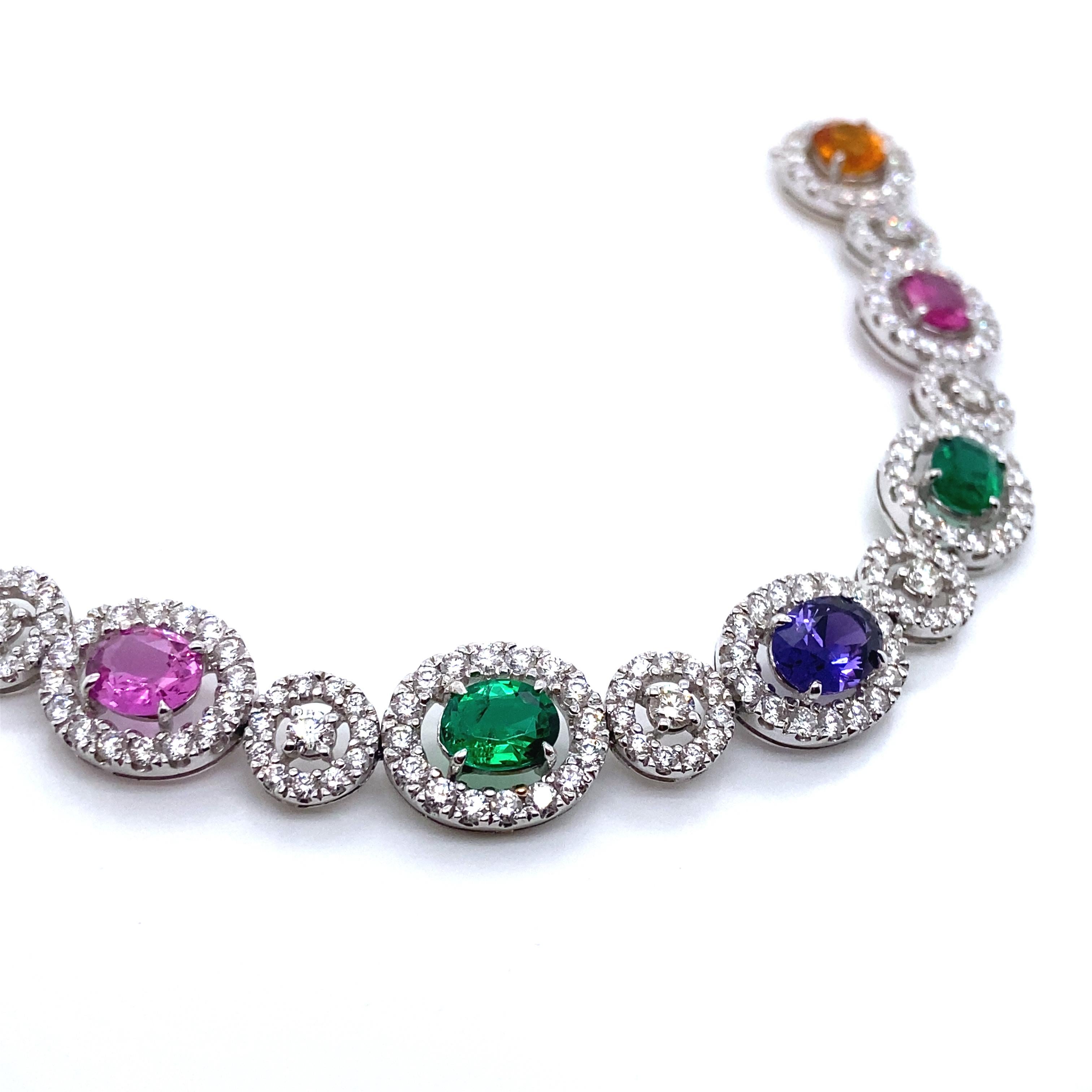 10.41 Carat GRS Certified No Heat Sapphire, Emerald, and Diamond Gold Bracelet  For Sale 1