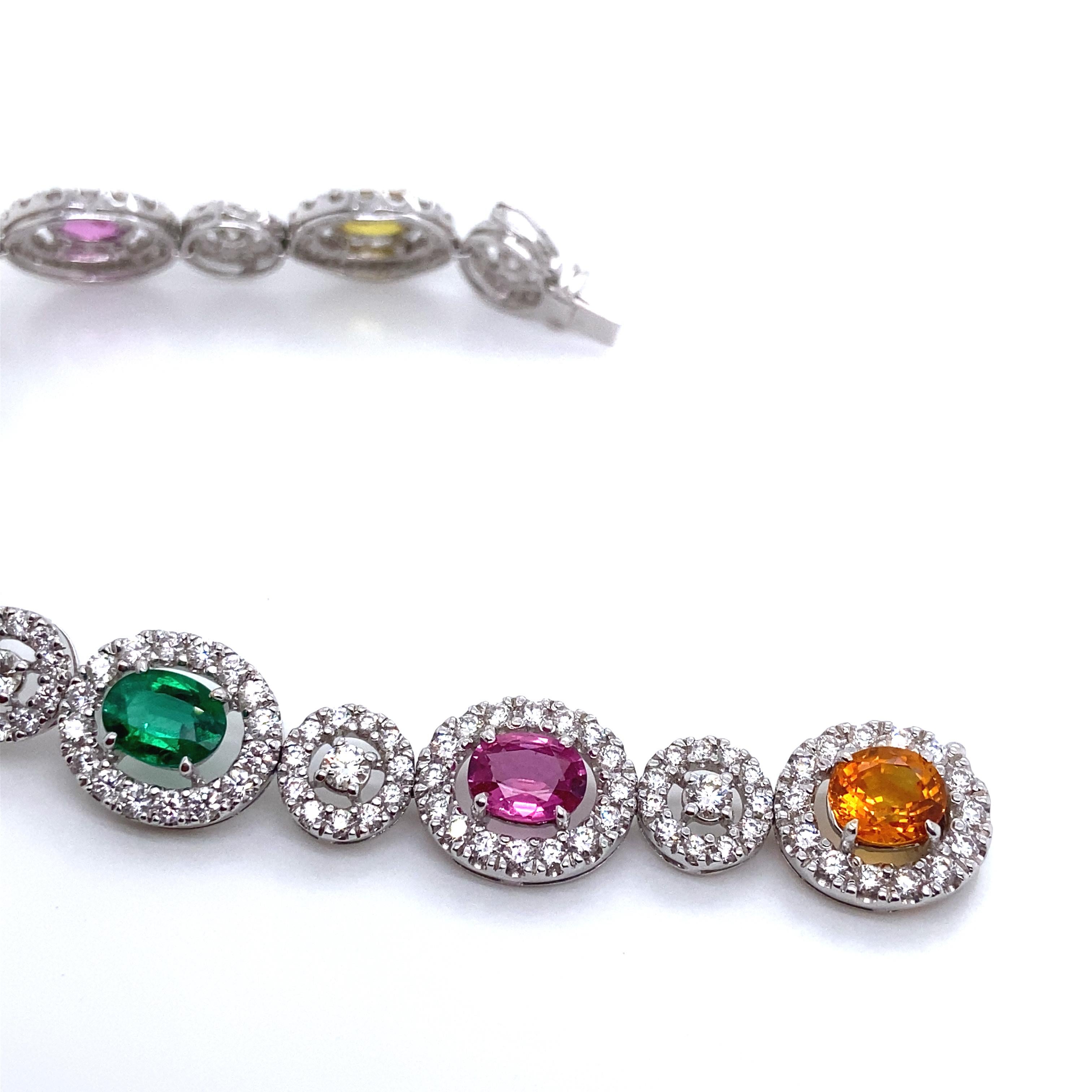 10.41 Carat GRS Certified No Heat Sapphire, Emerald, and Diamond Gold Bracelet  For Sale 2
