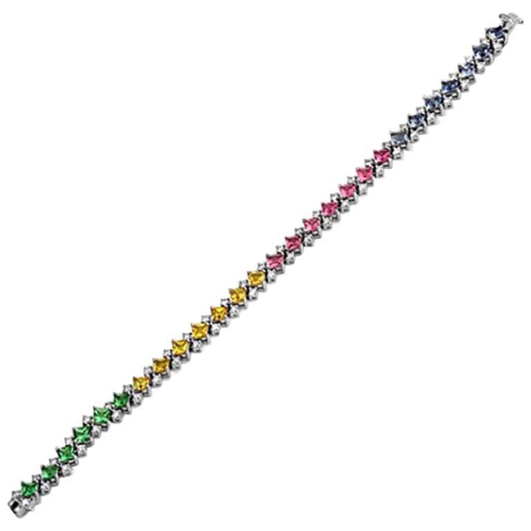 10.41 Carat Multi Gemstones and 2.10 Carat Diamonds 18 Karat White Gold Bracelet