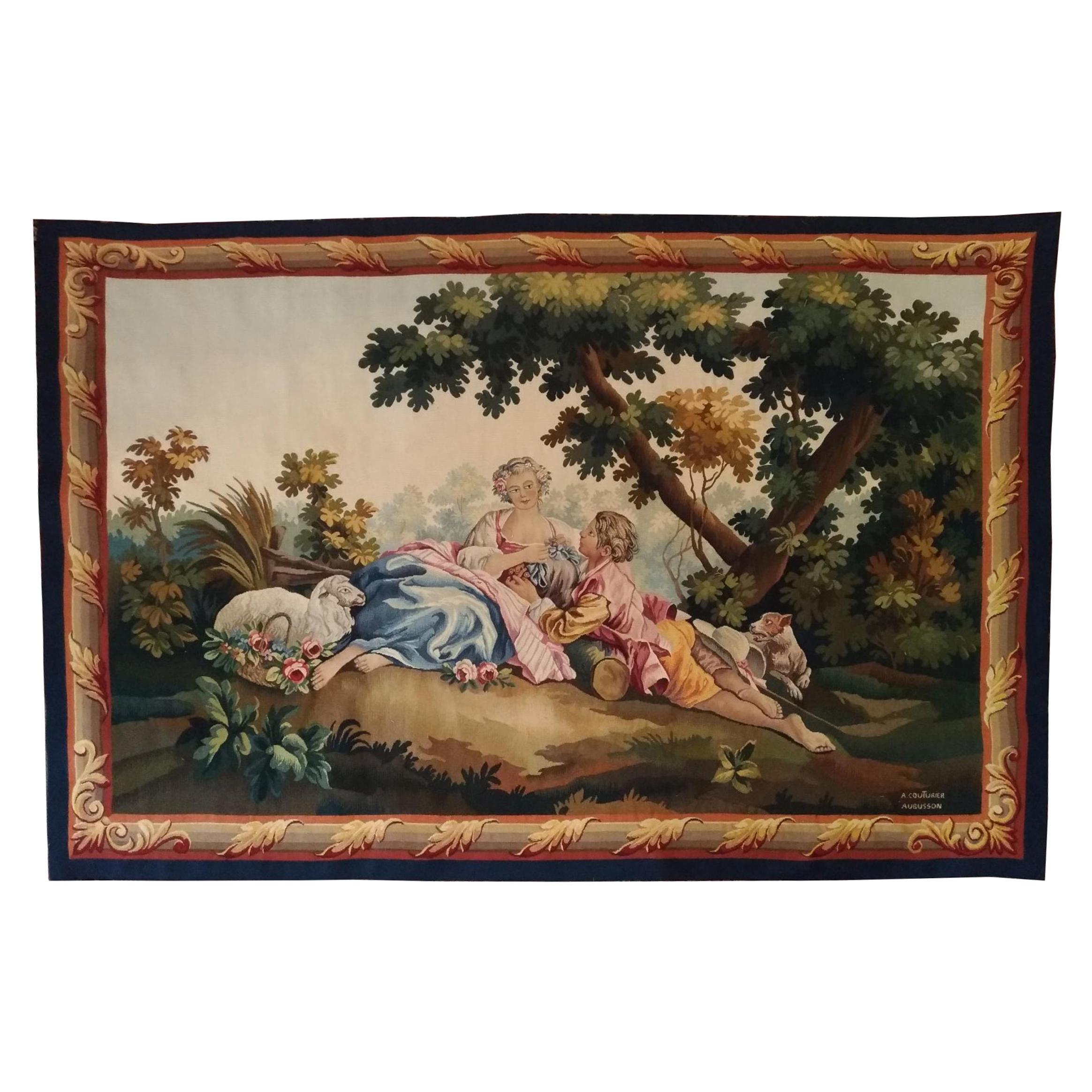 1041 - Luxurious French Aubusson Tapestry 19th Century Romantic Design