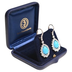 Cabochon Turquoise Halo Earrings (Approx 10.40-Carats), Platinum