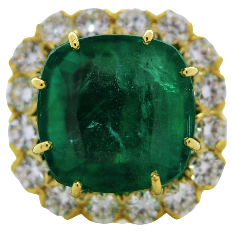 10.41ct Green Emerald and 1.60ctw Diamond Ring in 18K White Gold and