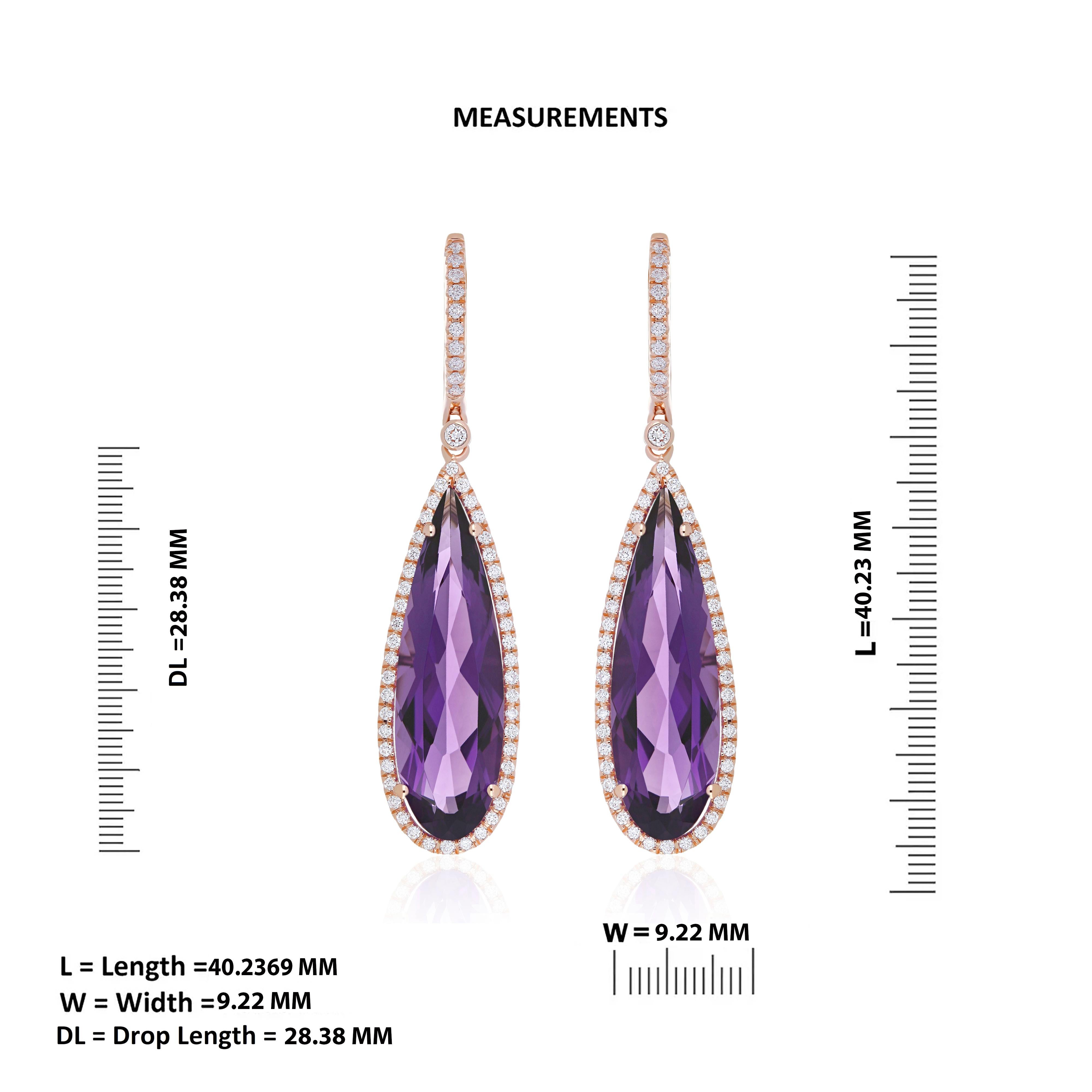 10.41Cts Amethyst and Diamond Studded Earring in 14Karat, Rose Gold In New Condition For Sale In JAIPUR, IN