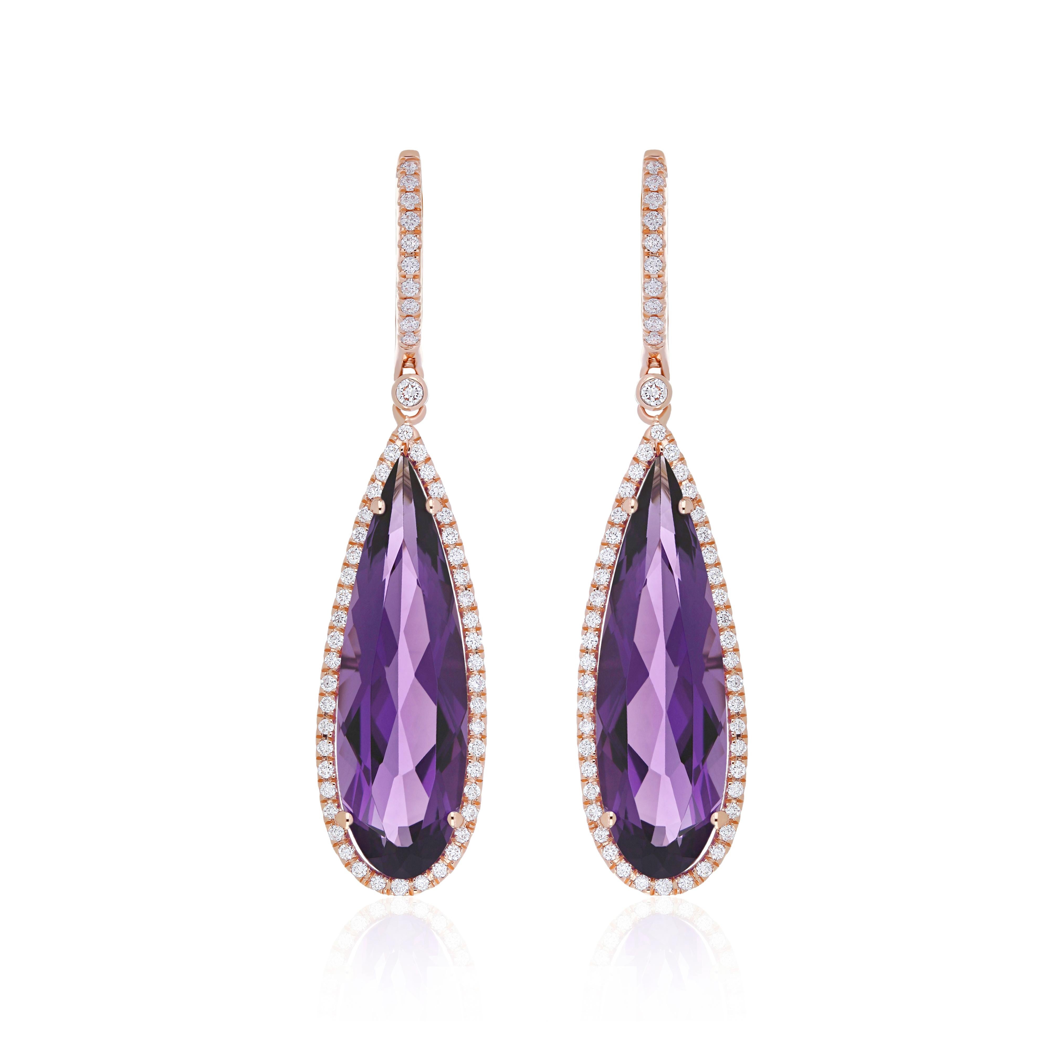 Women's 10.41Cts Amethyst and Diamond Studded Earring in 14Karat, Rose Gold For Sale