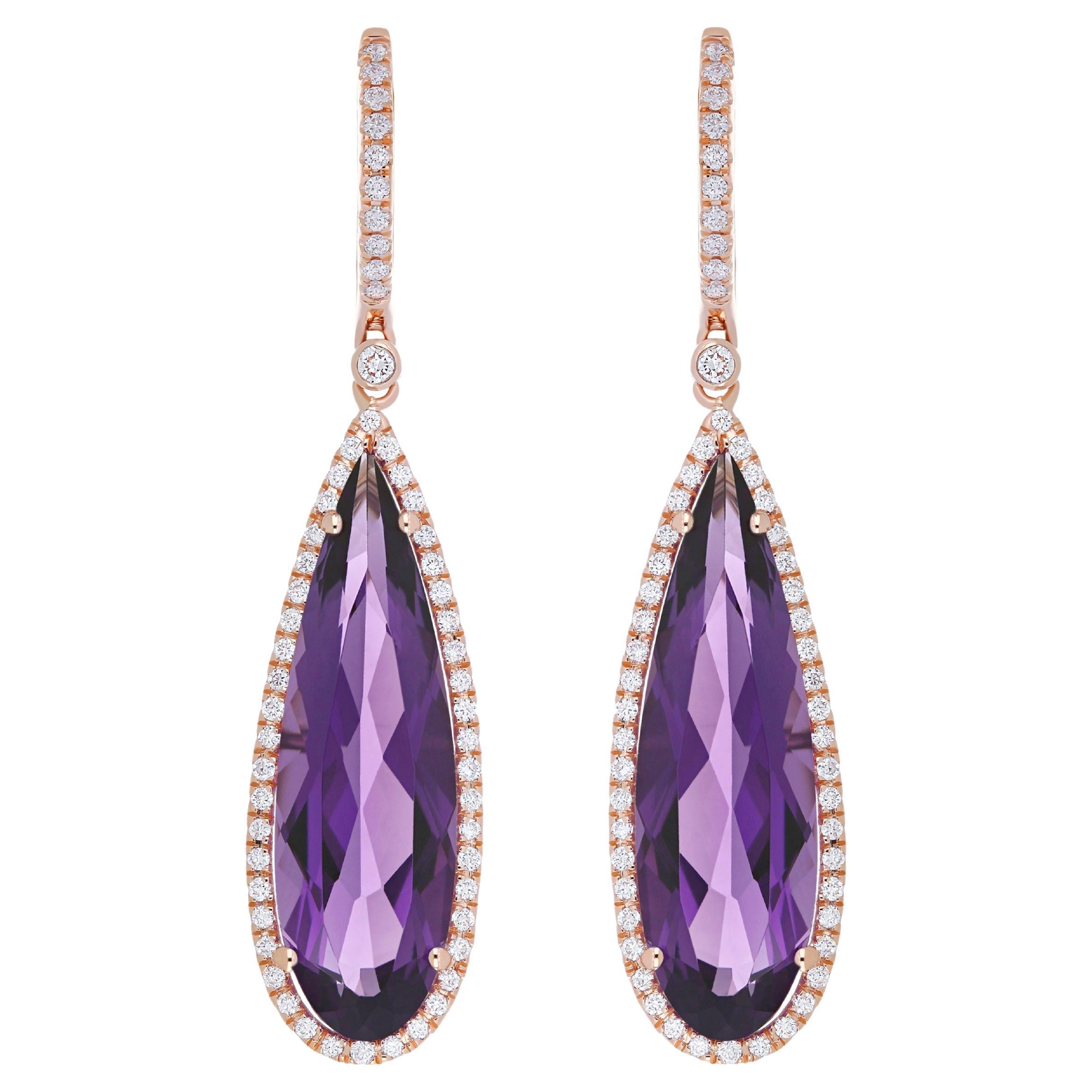 10.41Cts Amethyst and Diamond Studded Earring in 14Karat, Rose Gold