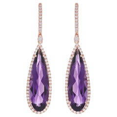 10.41Cts Amethyst and Diamond Studded Earring in 14Karat, Rose Gold