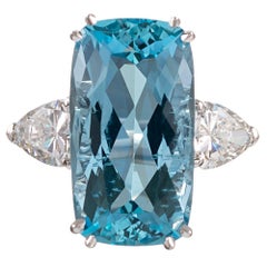 10.42 Carat Aquamarine and Pear Diamond Ring