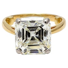 10.42 Carat Asscher Cut L VS1 Diamond 18 Karat Yellow Gold/Platinum Wedding Ring