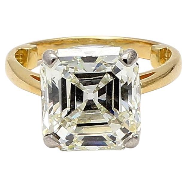 10.42 Carat Asscher Cut L VS1 Diamond 18K YG and Platinum Wedding Ring