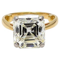 Vintage 10.42 Carat Asscher Cut L VS1 Diamond 18K YG and Platinum Wedding Ring