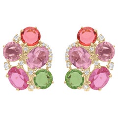 10.42 Carat Multi Gemstone Earrings 0.36 Carat SI/H Diamond 18 Karat Yellow Gold