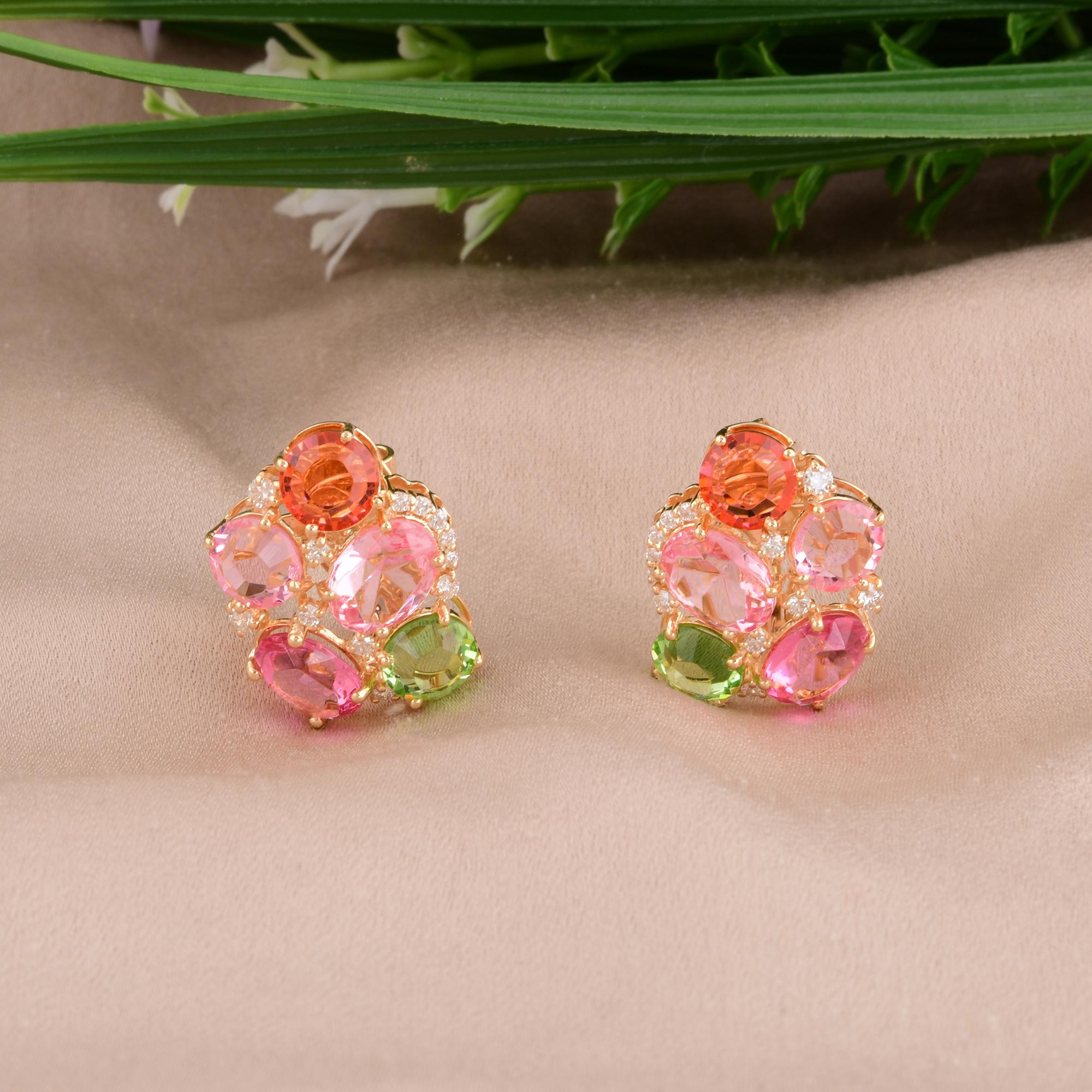 Modern 10.42 Carat Multi Gemstone Earrings 0.36 Carat SI/H Diamond 14 Karat Yellow Gold For Sale