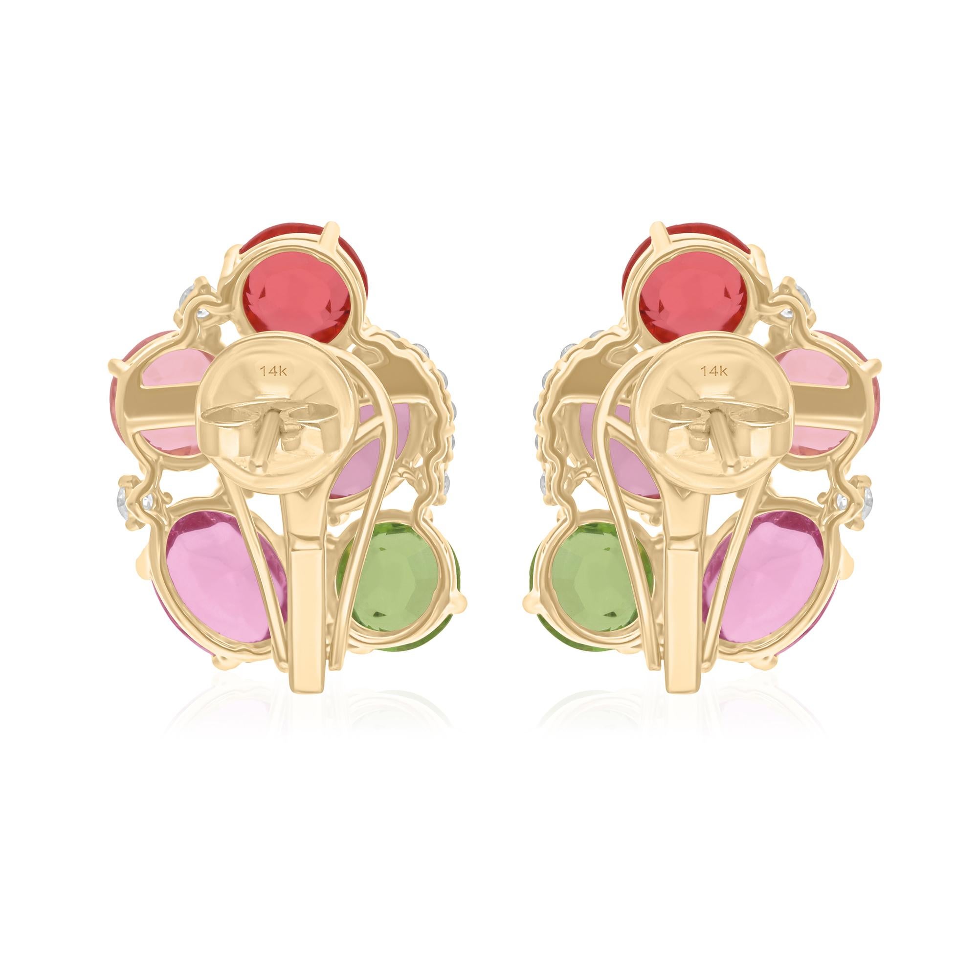 10.42 Carat Multi Gemstone Earrings 0.36 Carat SI/H Diamond 14 Karat Yellow Gold In New Condition For Sale In Diera, Dubai