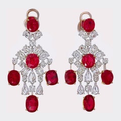GIA Certified Pigeon Blood 10.43 Carat Burma No Heat Ruby And Diamond Earrings