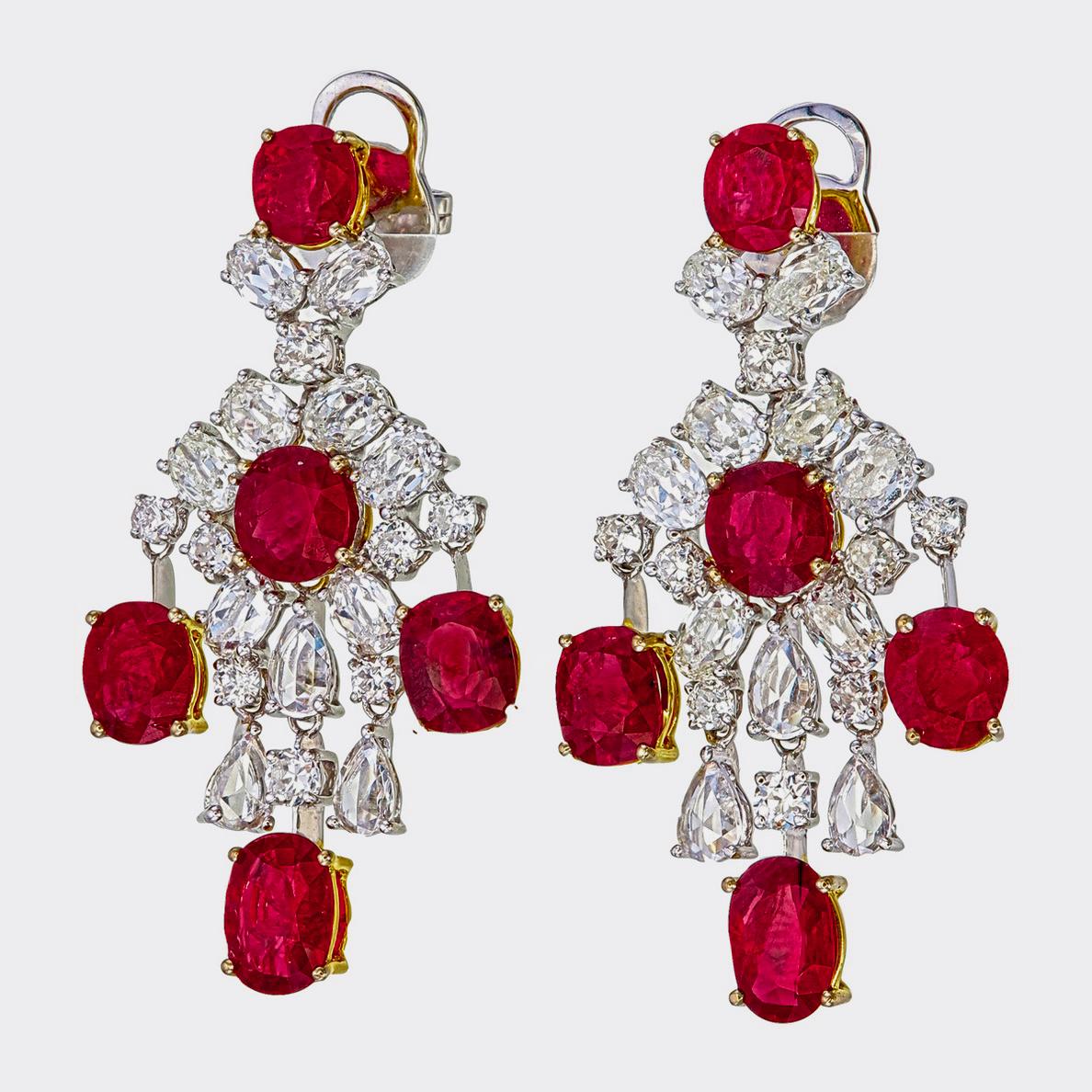 Modern 10.43 Carat Burma No Heat Ruby And Diamond Earrings in 18Karat White Gold For Sale