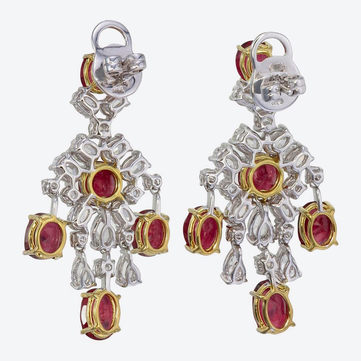 Pear Cut 10.43 Carat Burma No Heat Ruby And Diamond Earrings in 18Karat White Gold For Sale