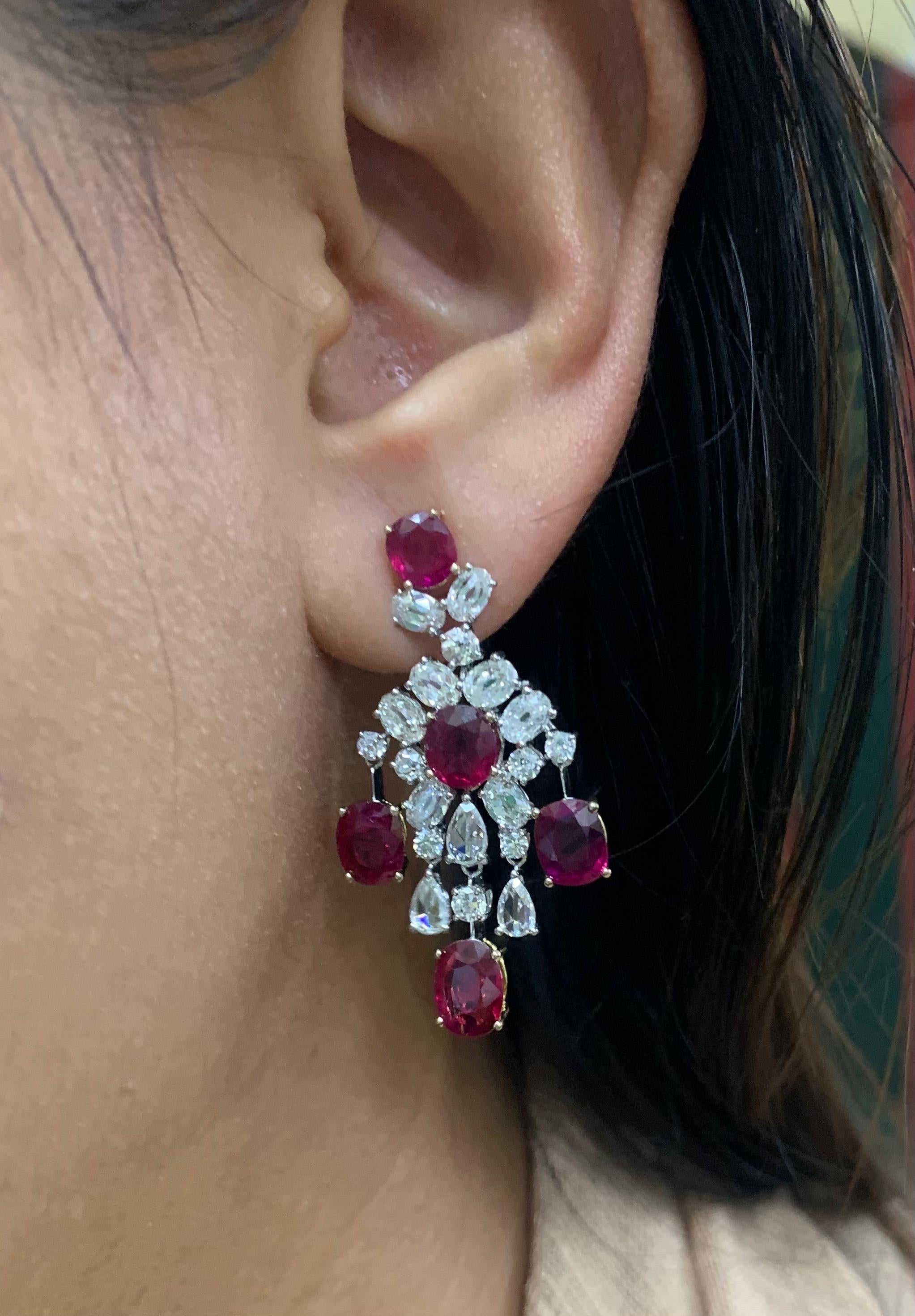 10.43 Carat Burma No Heat Ruby And Diamond Earrings in 18Karat White Gold In New Condition For Sale In Bangkok, TH
