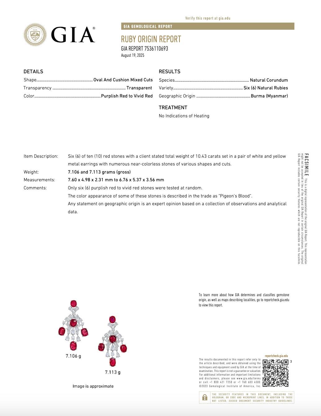 Women's GIA Certified Pigeon Blood 10.43 Carat Burma No Heat Ruby And Diamond Earrings For Sale