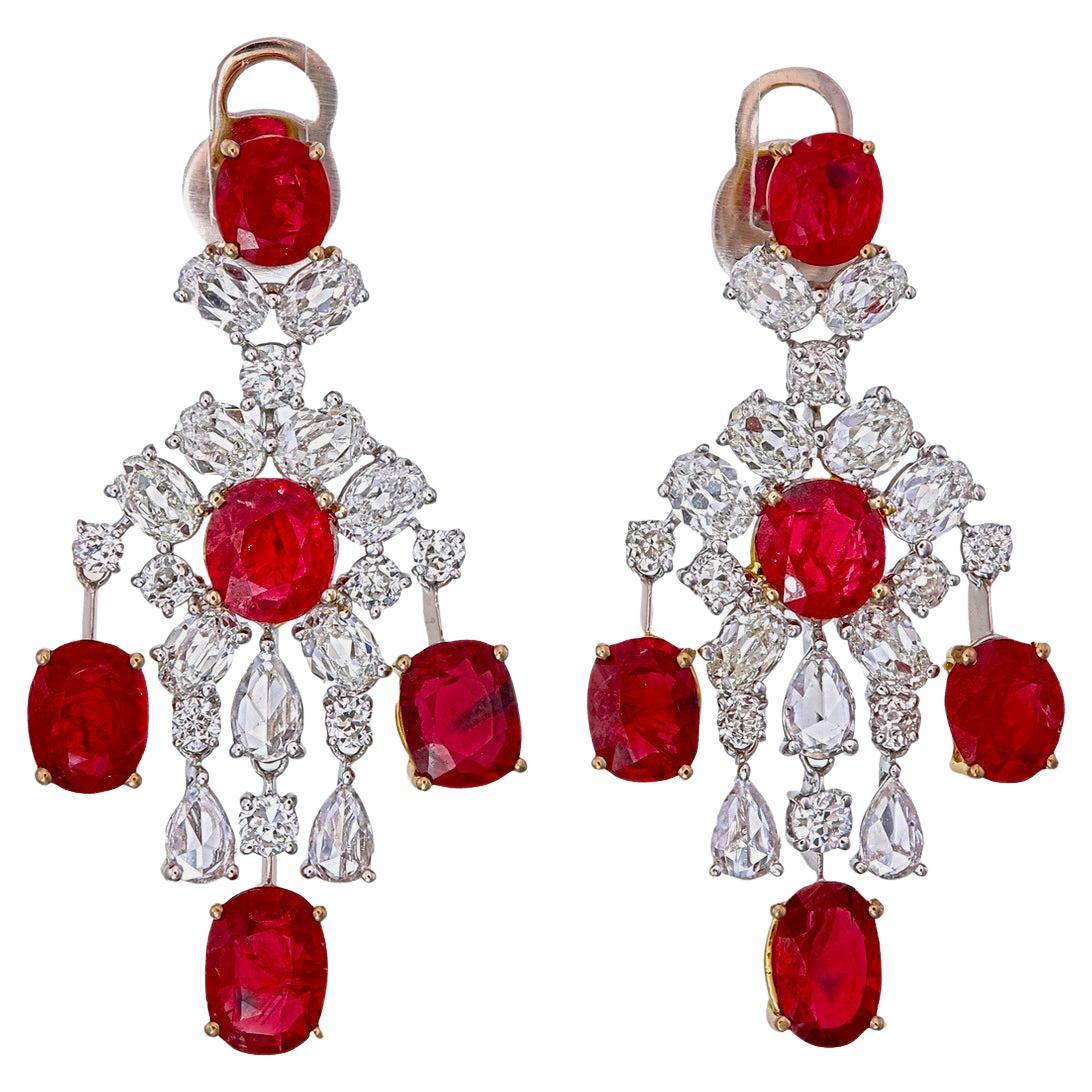 Boucles d'oreilles en or blanc 18 carats rubis et diamants de Birmanie No Heat de 10,43 carats
