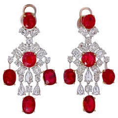 Boucles d'oreilles en or blanc 18 carats rubis et diamants de Birmanie No Heat de 10,43 carats