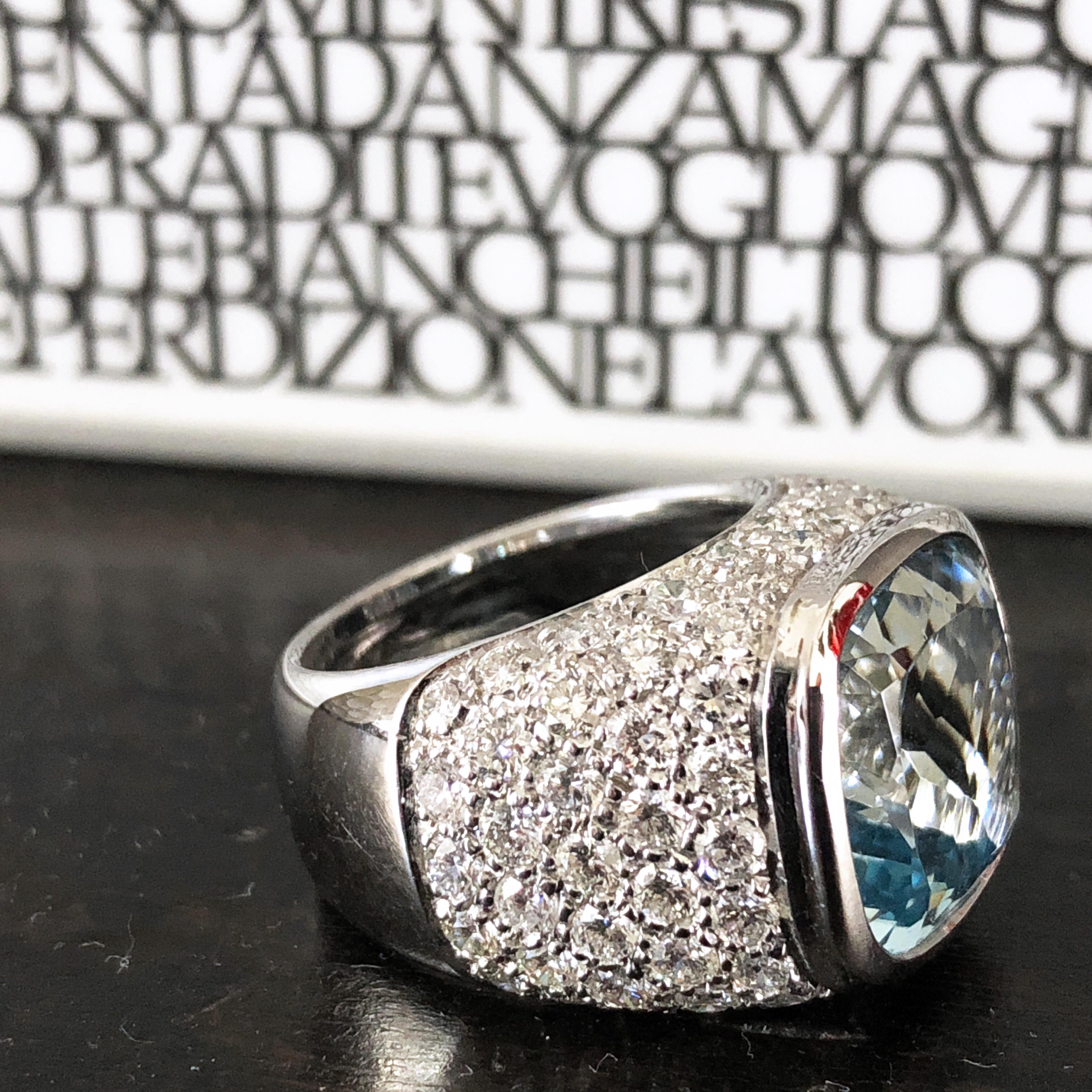 Berca Anillo de Diamantes de 10,43 Quilates Corte Antik Natural Aguamarina Brasileña 3,74 Quilates en venta 9