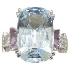 10.43ct Aquamarine, Sapphire and Diamond Art Deco Ring Set in 14k White Gold