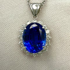 10.43ct Fine Deep Violet Blue AAAA Tanzanite Oval Cut Diamond Pendant Necklace