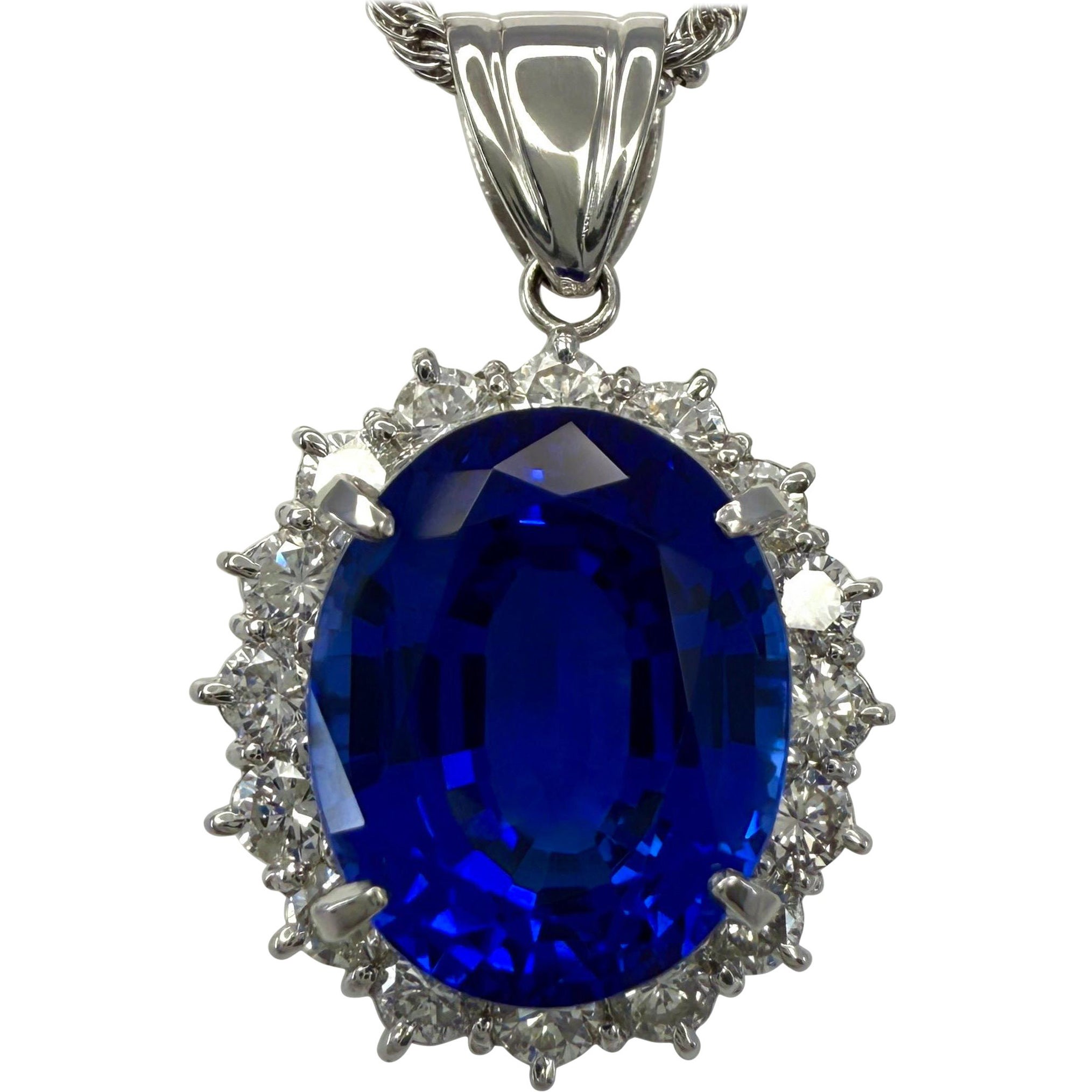 Collana con ciondolo di diamanti taglio ovale con tanzanite AAAA blu profondo violaceo fine 10,43ct