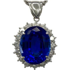 Collana con ciondolo di diamanti taglio ovale con tanzanite AAAA blu profondo violaceo fine 10,43ct