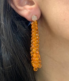 104.40 Ct Briolette Orange Spessartite Garnet Grape Drop Earrings 14K Rose Gold