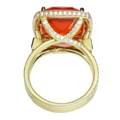 10.45 Carat Cushion Cut Fire Opal 18 Karat Gold Ring Estate Fine Jewelry